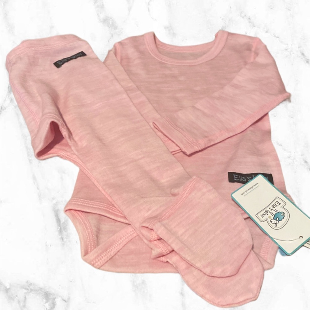 ELLA'S WOOL Baby Base Layer Set (Light Pink) size 6-9M